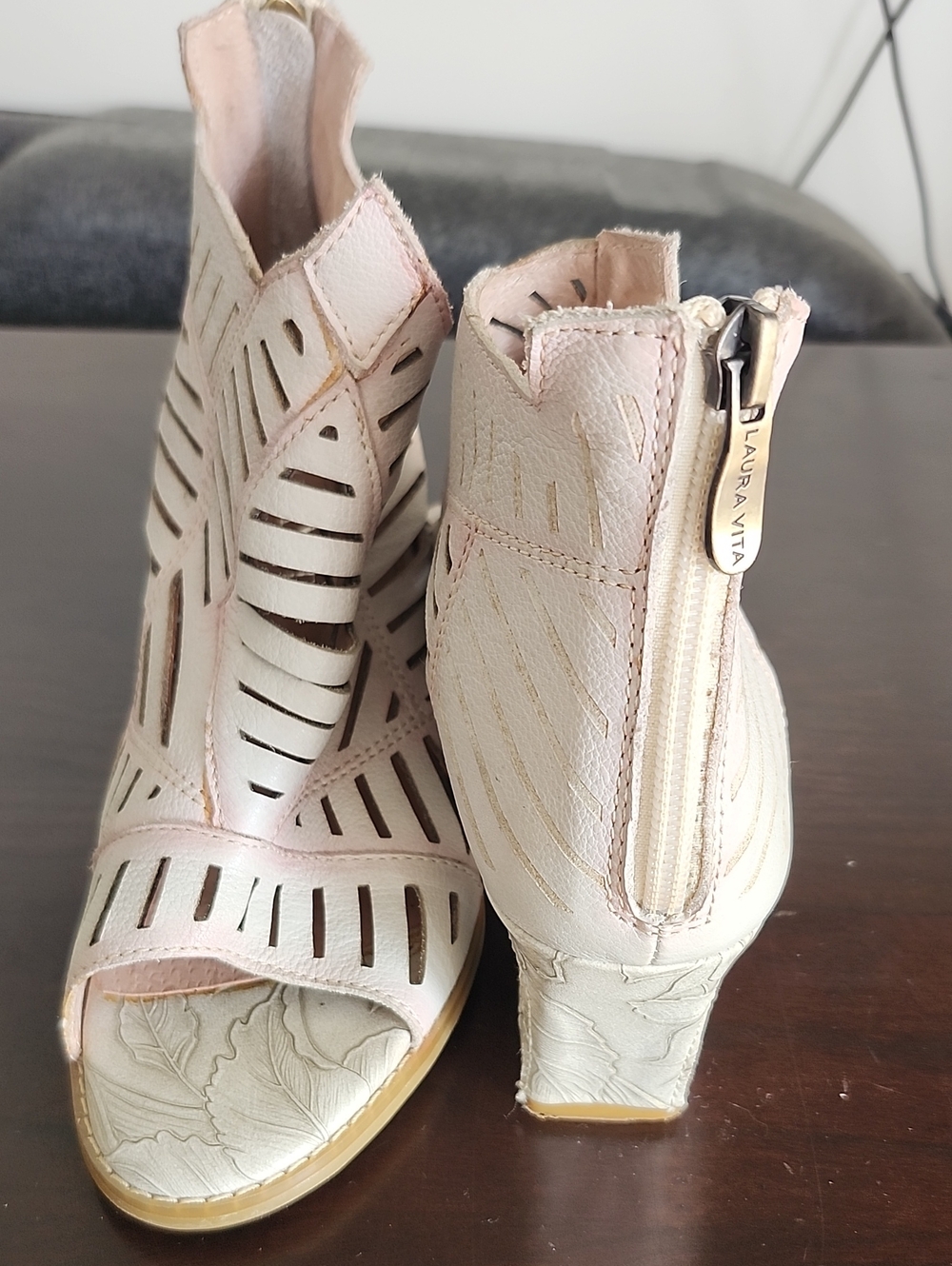 Blush Cutout Peep-Toe Ankle Heels